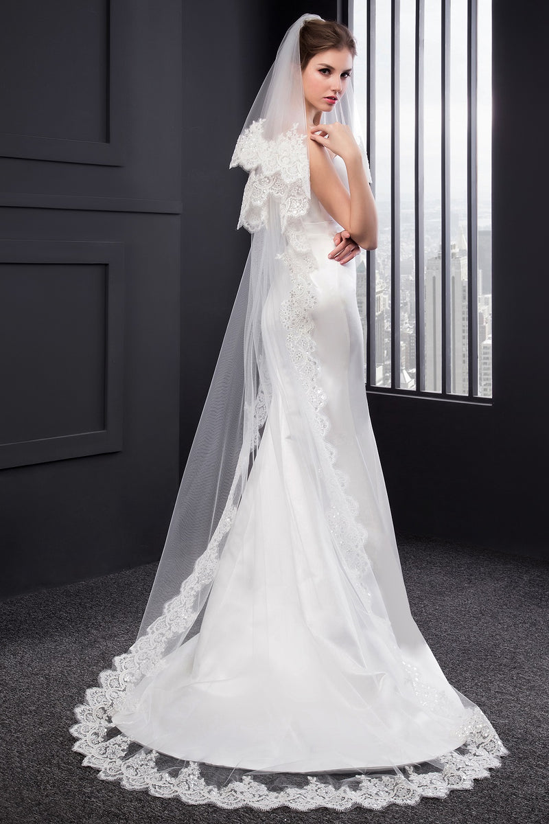 Wedding veil white bride bridal 230cm chapel long elegant beautiful comb new S87c98ceb8b3d4d9883a712959f6b7  main image 2