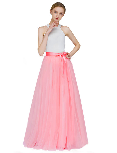 A-line Maxi Tulle Skirt High Waist For Wedding Evening Party P68