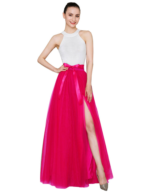 JJsWedding Women's Long Tulle Skirt With Slit For Party Halloween PC86
