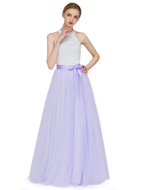 A-line Maxi Tulle Skirt High Waist For Wedding Evening Party P68