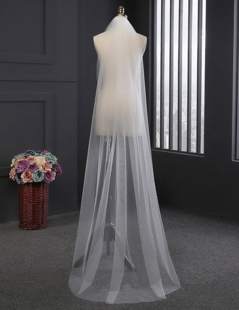 1 Tier Chapel Long Wedding Bridal Veil With Metal Comb E90