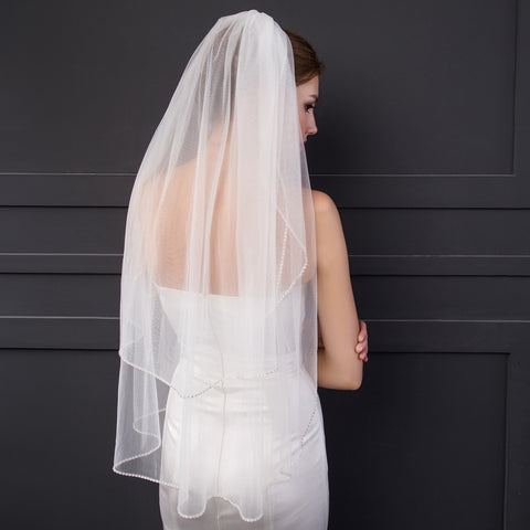 Crystal Short Fingertip Length Wedding Bridal Veil With Metal Comb L40