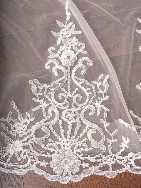 Royal Length 3.5M Lace Edge Wedding Bridal Veil with Metal Comb AS01