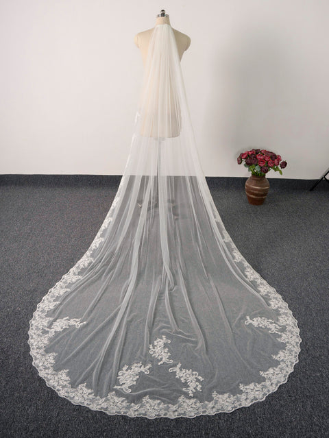 Cathedral Length 3M Lace Applique Wedding Bridal Veil with Metal Comb AS10