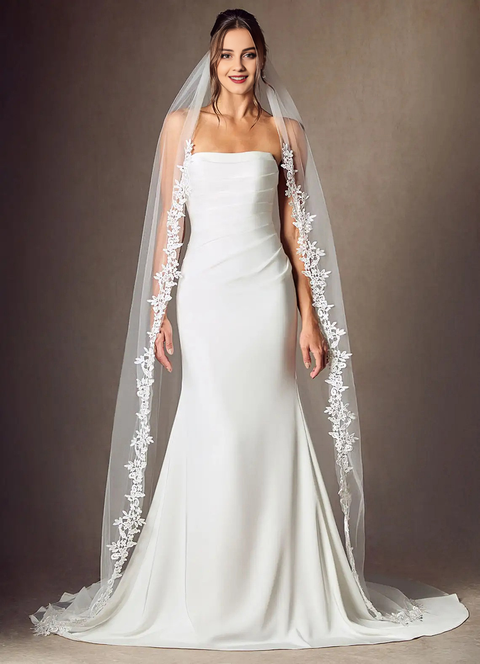 Lace Edge 1 Tier Long Wedding Bridal Veil with Metal Comb for Brides OA54