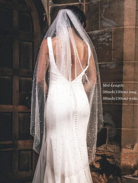 Pearl 1 Tier Wedding Bridal Veil With Metal Comb BS02