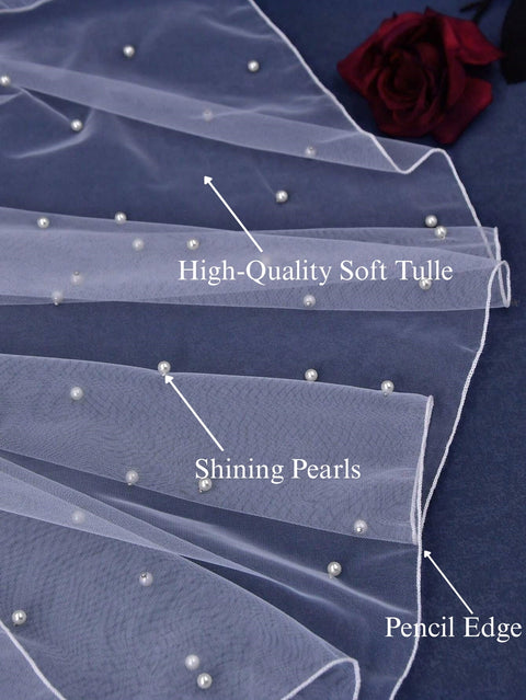 Pearl Short Wedding Bridal Veil Pencil Edge with Comb for Bride AS35