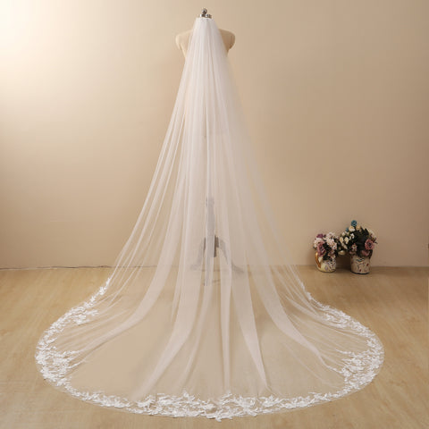 Cathedral Length Lace Floral Wedding Bridal Veil with Comb for Bride AS38