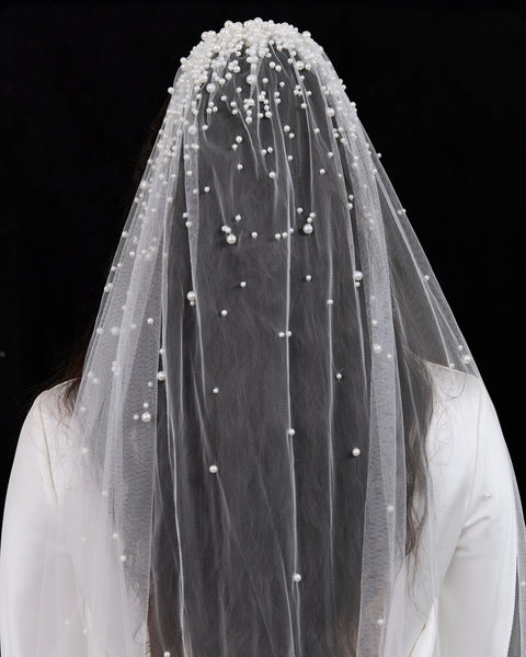 Pearl Veils Fingertip Length Wedding Bridal Veil with Comb Hair Accessory Ivory OA47