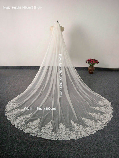 Royal Length 3.5M Lace Edge Wedding Bridal Veil with Metal Comb AS01