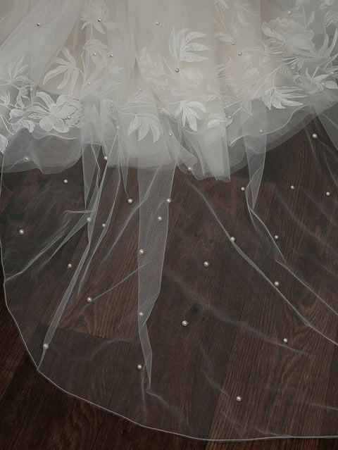 Chapel Length Pencil Edge Wedding Bridal Veil with Comb for Bride BS03
