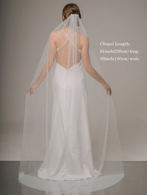 Pearl 1 Tier Wedding Bridal Veil With Metal Comb BS02