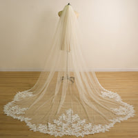 Long Cathedral Length 1 Tier Petal Shape Lace Wedding Bridal Veil F17