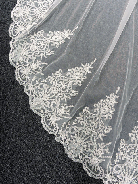 Royal Length 3.5M Lace Edge Wedding Bridal Veil with Metal Comb AS01