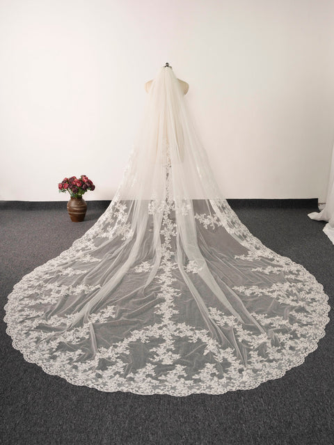 Royal Length 3.5M Lace Wedding Bridal Veil with Metal Comb AS03