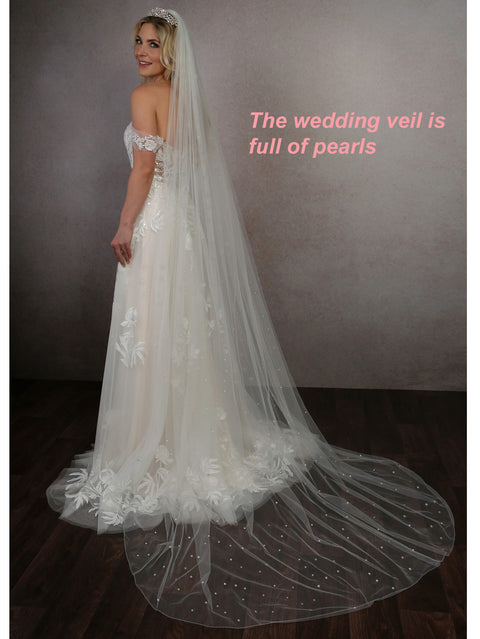 Pearl Veils With Pencil Edge Wedding Bridal Veil with Comb for Brides OA17