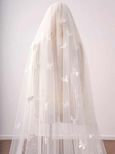 Cathedral Length 3D Butterfly Wedding Bridal Veil Soft Tulle with Metal for Bride OA26