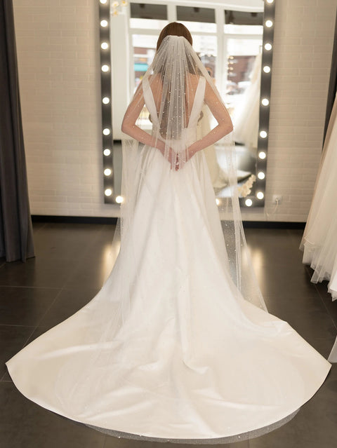 Pearl Bling Sequins Tulle Bridal Veil Wedding with Metal Comb for Brides OA01