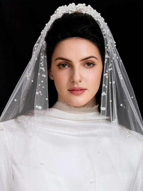 Pearl Veils Fingertip Length Wedding Bridal Veil with Comb Hair Accessory Ivory OA47