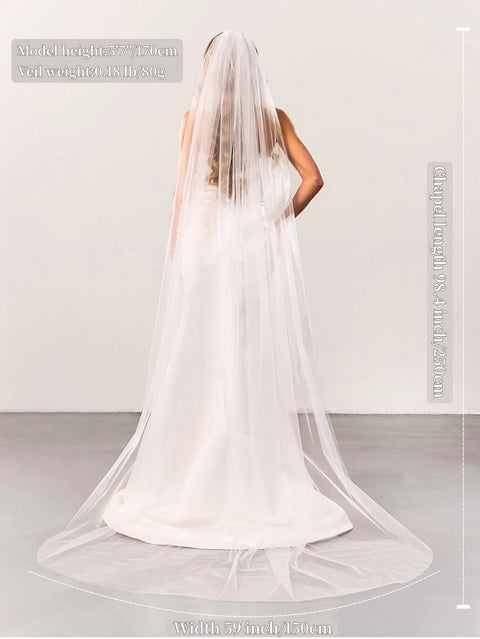 Long Veils Simple Plain Cut Edge Wedding Veil with Comb for Brides OA39
