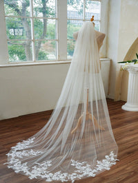 Chapel Length Floral Lace Wedding Bridal Veil with Metal Comb AS09