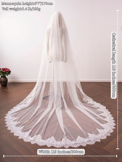 Cathedral Length Lace Edge Lightweight Wedding Bridal Veil with Comb for Bride Ivory OA35