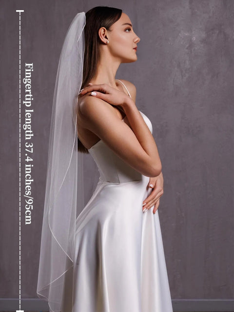 Simple Elegant Pencil Edge Wedding Bridal Veil with Metal Comb for Brides OA02