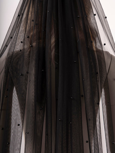 Black Pearl Wedding Bridal Veil Gothic Halloween Veils with Metal Comb for Brides OA09