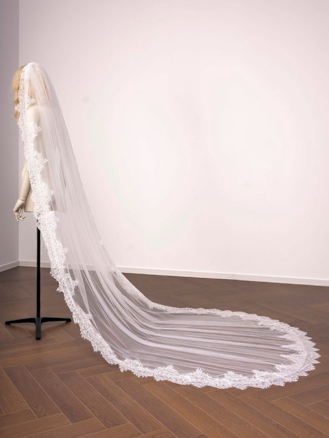 Cathedral Length Floral Lace Wedding Bridal Veil with Comb for Bride Ivory OA30