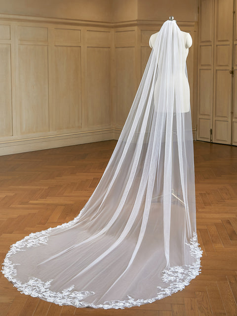 Cathedral Length Wedding Bridal Veil with Comb Lace Floral AS26