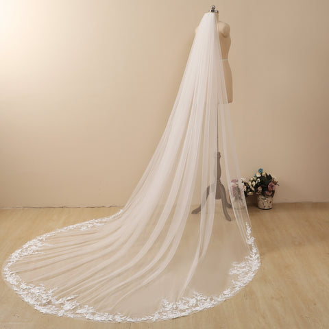Cathedral Length Lace Floral Wedding Bridal Veil with Comb for Bride AS38