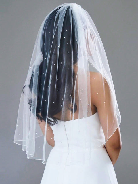 Pearl Short Wedding Bridal Veil Pencil Edge with Comb for Bride AS35