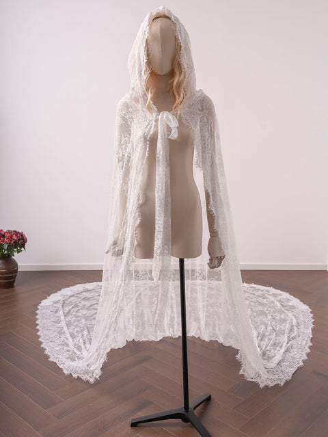 Long Flower Lace Veil Elegant Hooded Wedding Bridal Veil Cape Shawl Halloween Costumes OA25