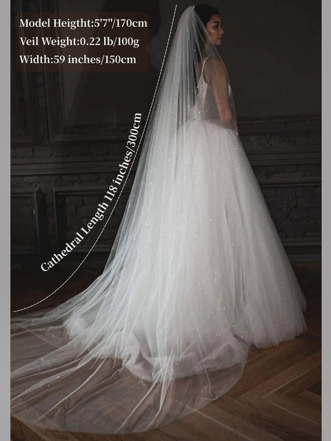 Long Veils Bling Sequin Tulle Wedding Bridal Veil with Comb for Brides OA05