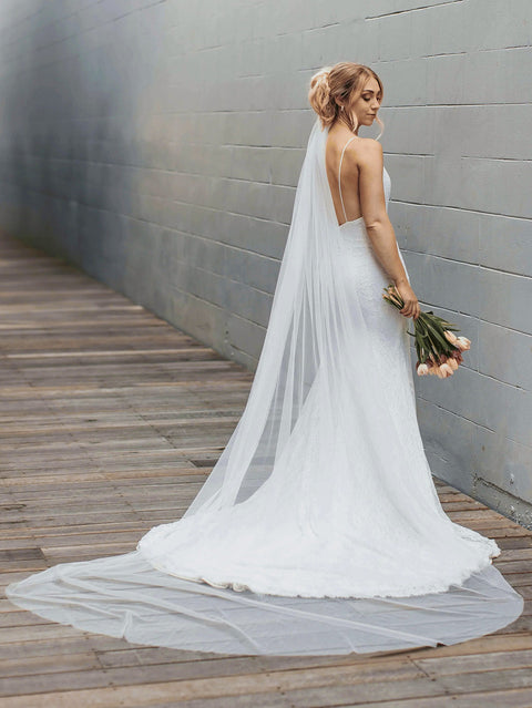 Long Cathedral Simple Drop Tulle Bridal Wedding Veil with Comb AS04