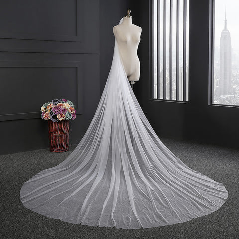 1 Tier Cathedral Length Wedding Bridal Veil with Comb Cut Edge AG02