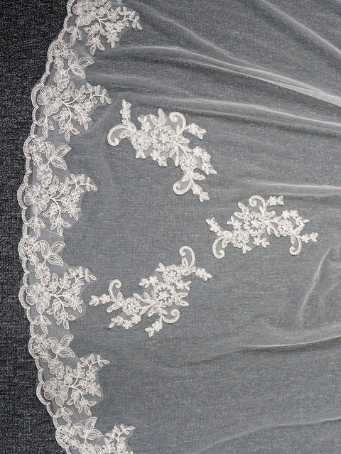 Cathedral Length 3M Lace Applique Wedding Bridal Veil with Metal Comb AS10