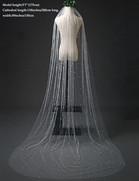 1 Tier Pearl Wedding Bridal Veil With Metal Comb for Brides F55