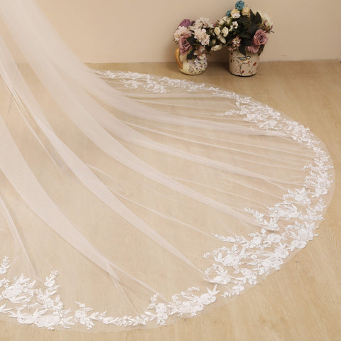 Cathedral Length Lace Floral Wedding Bridal Veil with Comb for Bride AS38