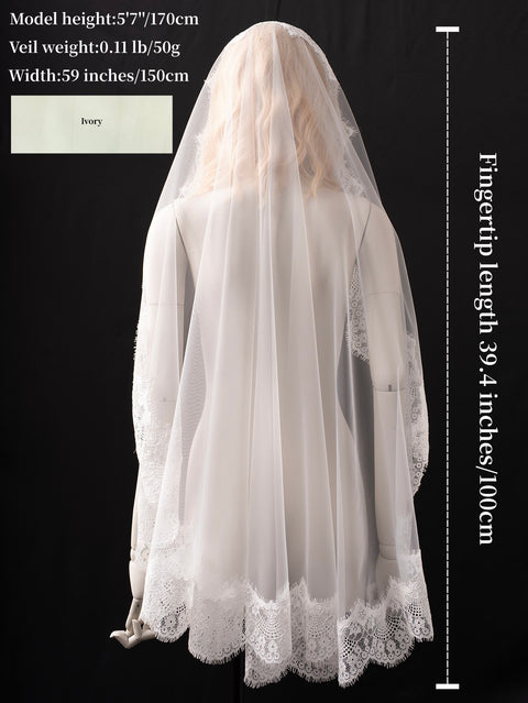 Mantilla Veils Floral Lace Edge Wedding Bridal Veil Fingertip Length for Brides OA40