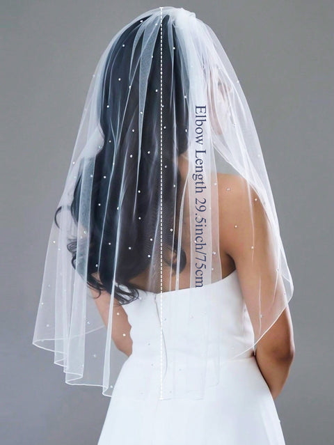 Pearl Short Wedding Bridal Veil Pencil Edge with Comb for Bride AS35