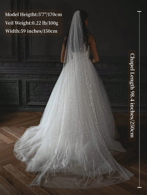 Long Veils Bling Sequin Tulle Wedding Bridal Veil with Comb for Brides OA05