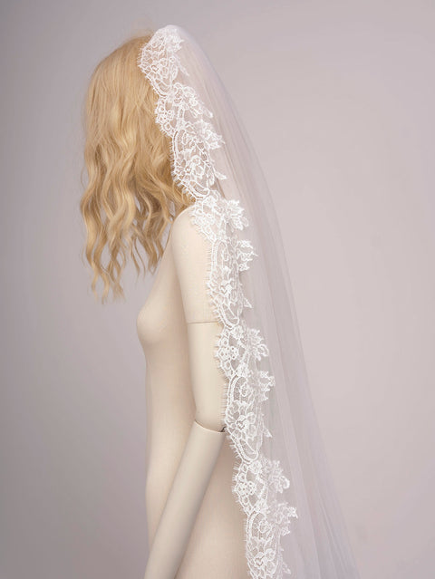 Cathedral Length Floral Lace Wedding Bridal Veil with Comb for Bride Ivory OA38