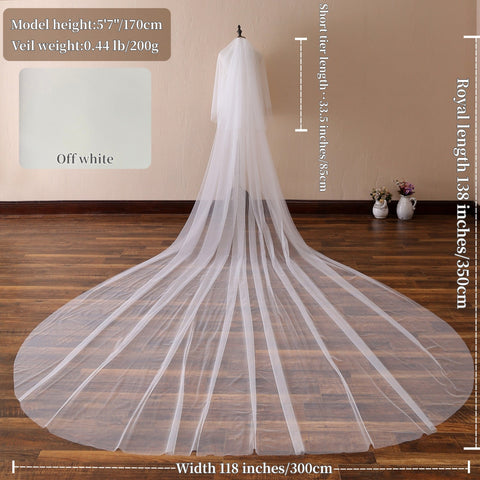 2 Tier Cathedral Length Simple Plain Bridal Veil with Comb for Wedding Brides OA08