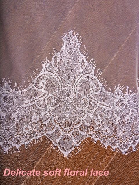 Cathedral Length Lace Edge Lightweight Wedding Bridal Veil with Comb for Bride Ivory OA35