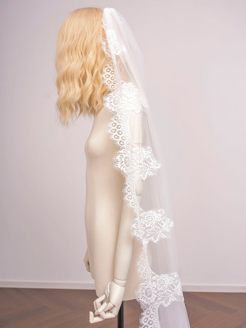 Cathedral Length Floral Lace Wedding Bridal Veil with Comb for Bride Ivory OA49