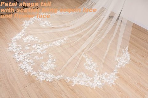 Petal Shape Cathedral Length 1 Tier Lace Wedding Bridal Veil F13