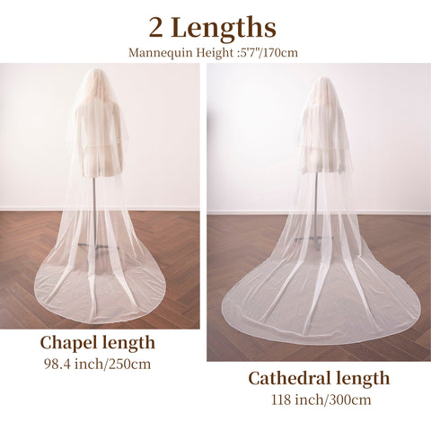 Pencil Edge 2 Tier Long Simple Plain Wedding Bridal Veil with Comb OA52