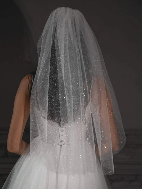 Short Veils Bling Sequin Tulle Wedding Bridal Veil with Metal Comb for Brides OA06