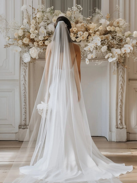 Long Cathedral Simple Drop Tulle Bridal Wedding Veil with Comb AS04